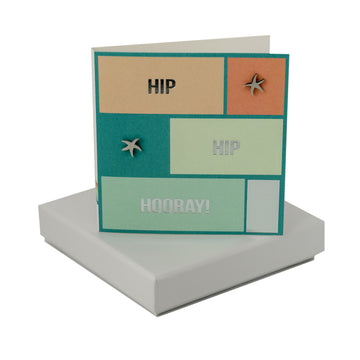 Hip Hip Hooray Card - Starfish Earrings Coral and Mint